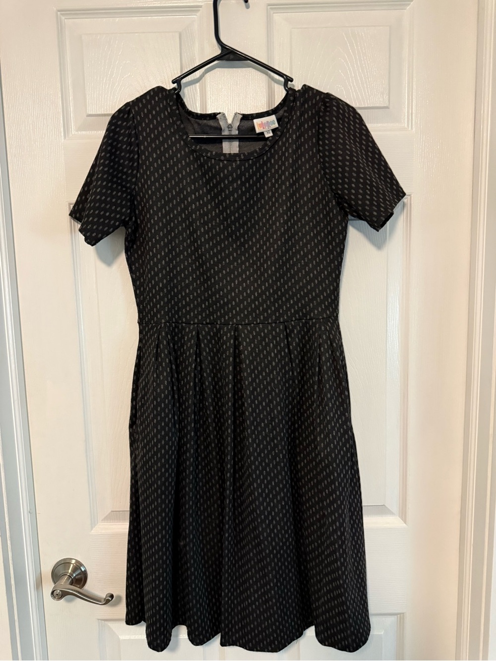 LuLaRoe Black Short-Sleeve Fit & Flare Dress with Subtle Dot Print